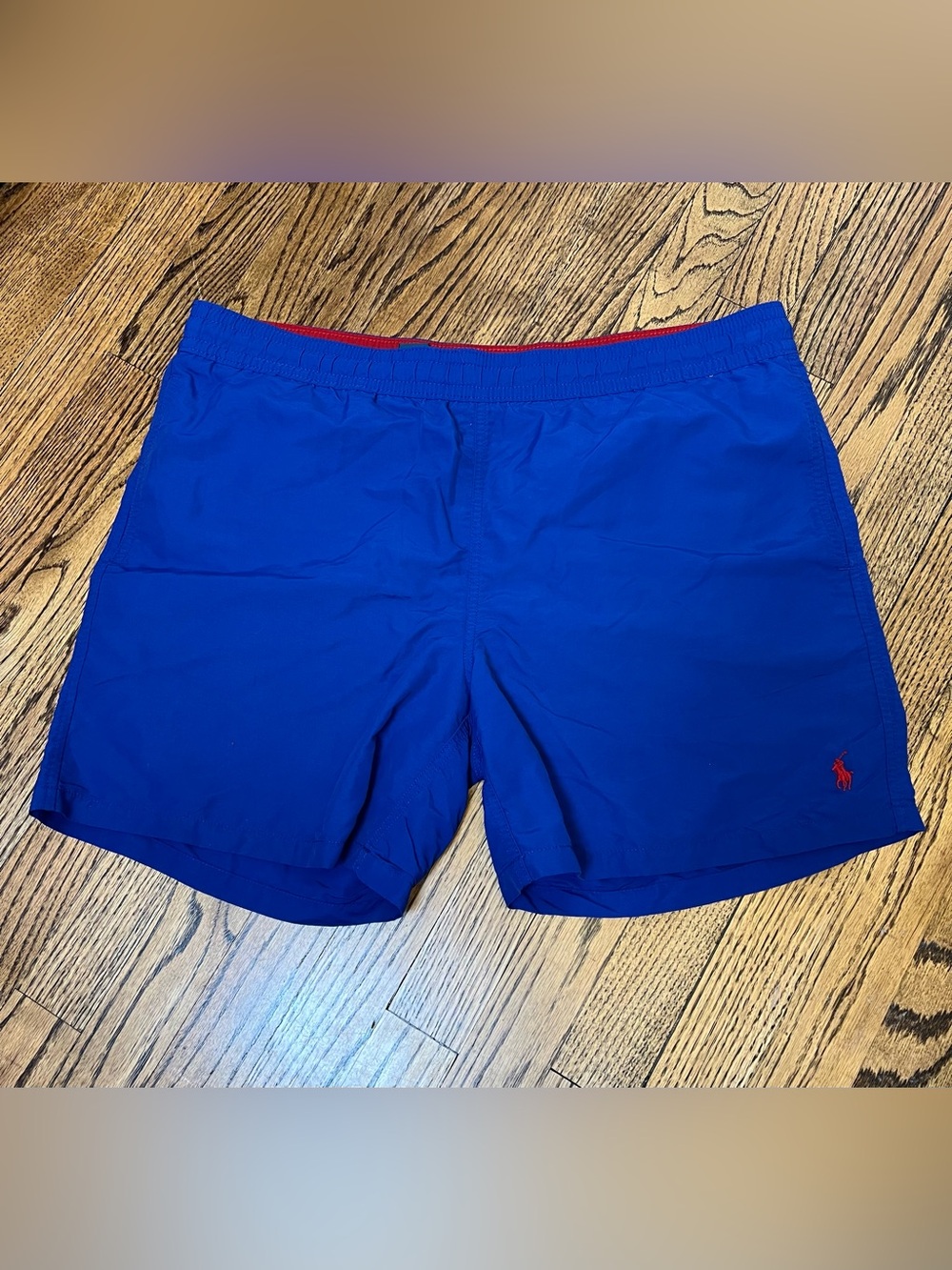 Polo Ralph Lauren Swim Trunks Mens Large Navy Blue Pony Mesh Lined Pocket 5" 90s
